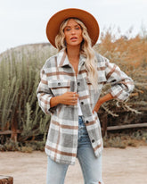 Women Oversize Loose Plaid Jacket with Pocket