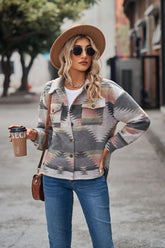 Casual Aztec Print Button Down Woolen Long Sleeve Jacket Coat