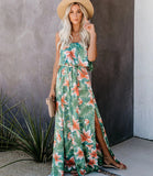 Women's Floral Print One Shoulder Ruffle Split Dress