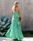 Women's Leaf Printed Strapless Ruffle Split Dress