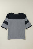 Black White Striped Patchwork 3/4 Sleeve Oversize Top