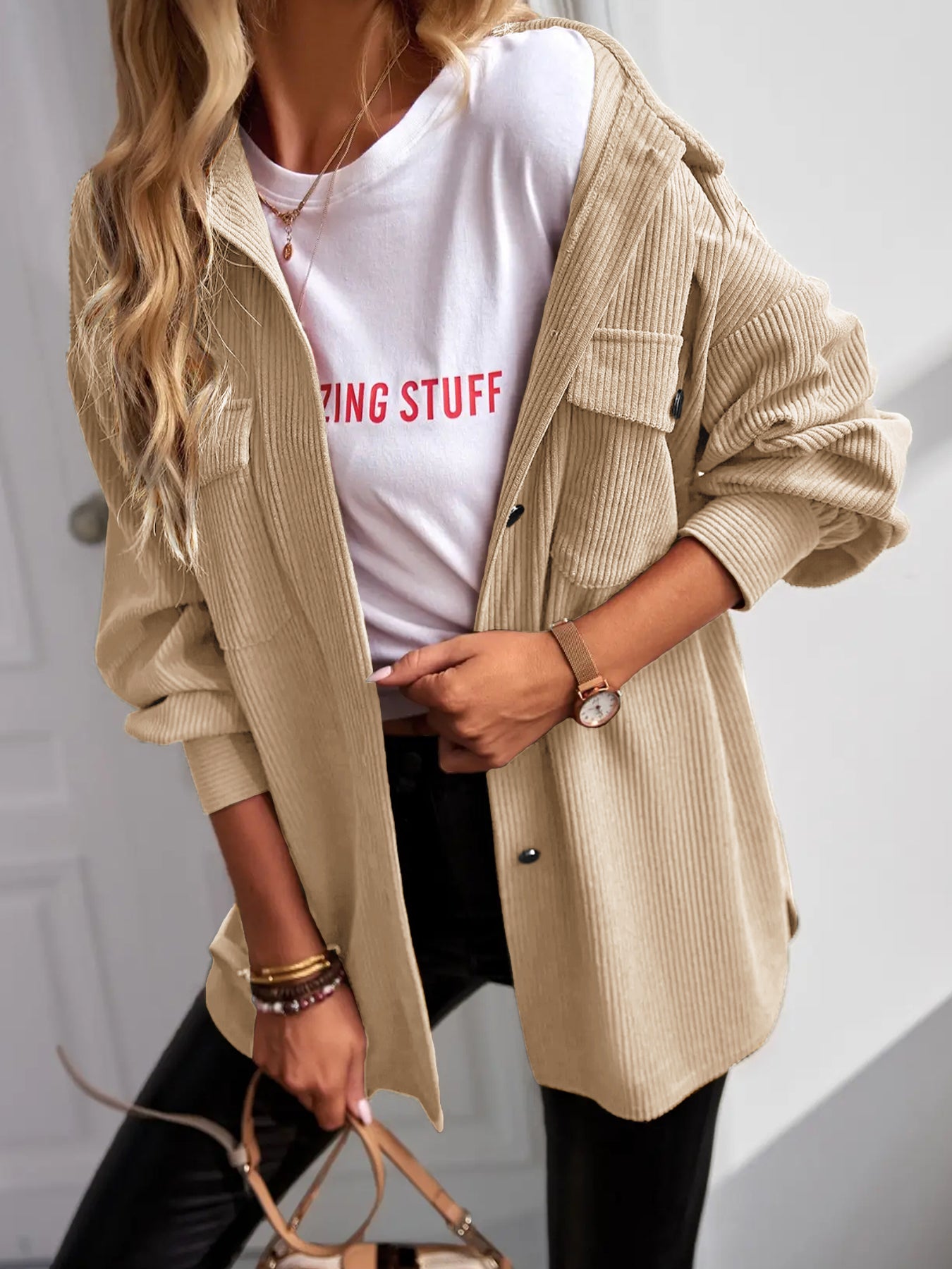 Women's Casual Corduroy Shacket Jacket