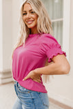 Rose Solid Color Smocked Puff Sleeve Blouse