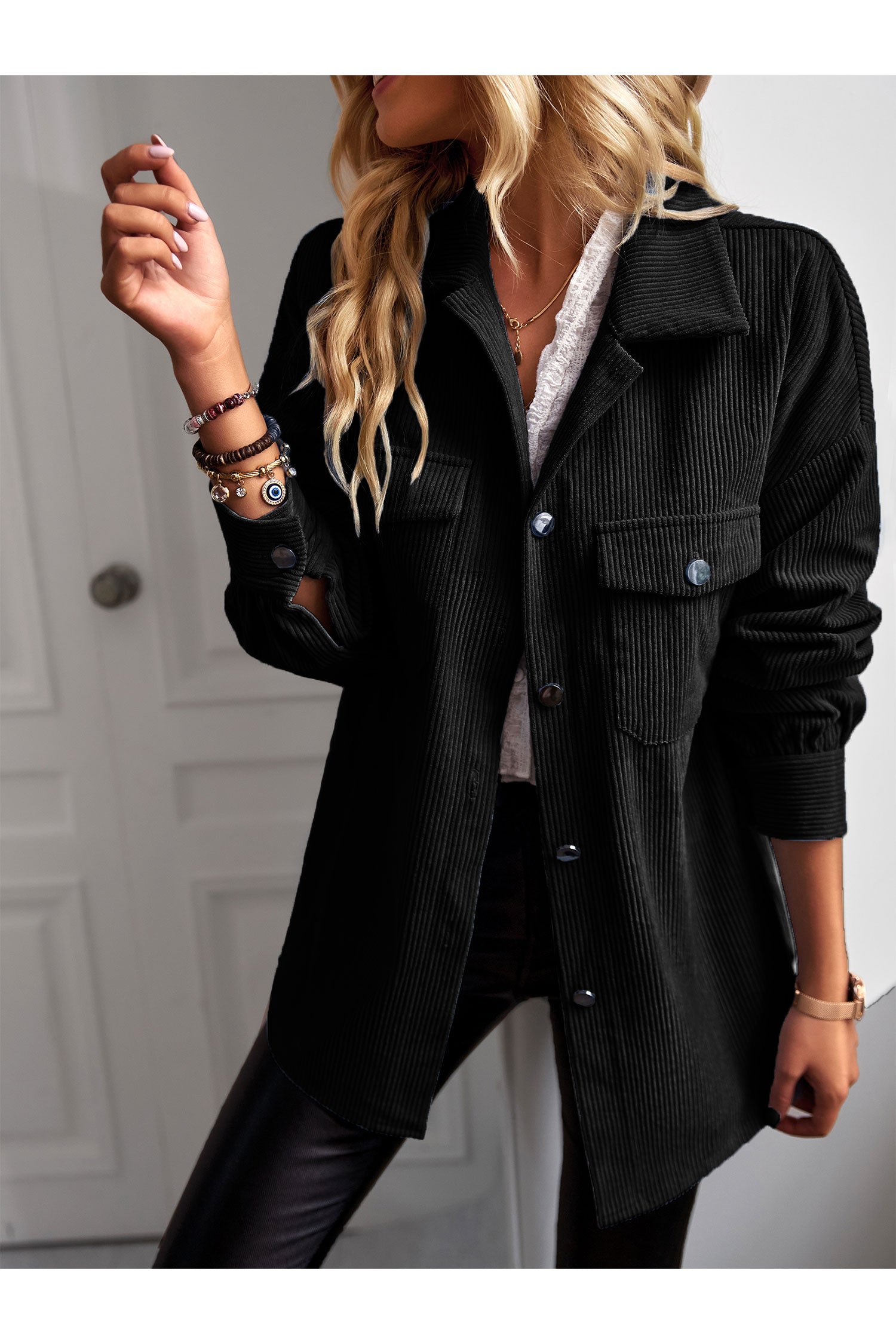 Women's Casual Corduroy Shacket Jacket