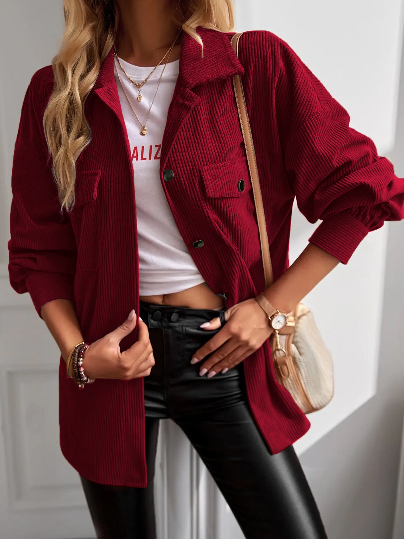 Women's Casual Corduroy Shacket Jacket