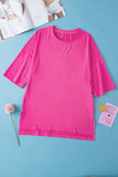 Rose Red Longline Short Sleeve Side Slit Drop Shoulder Top