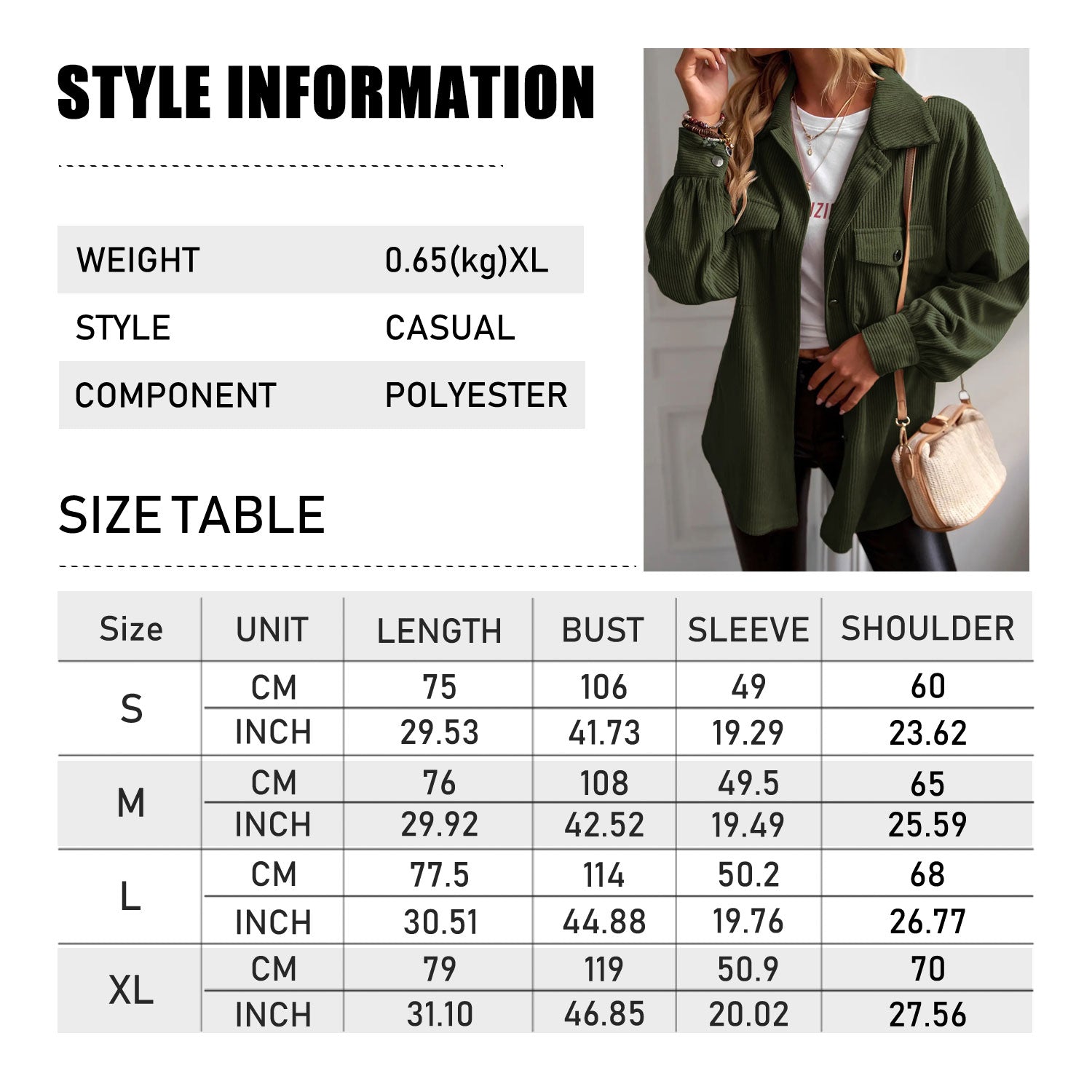 Women's Casual Corduroy Shacket Jacket
