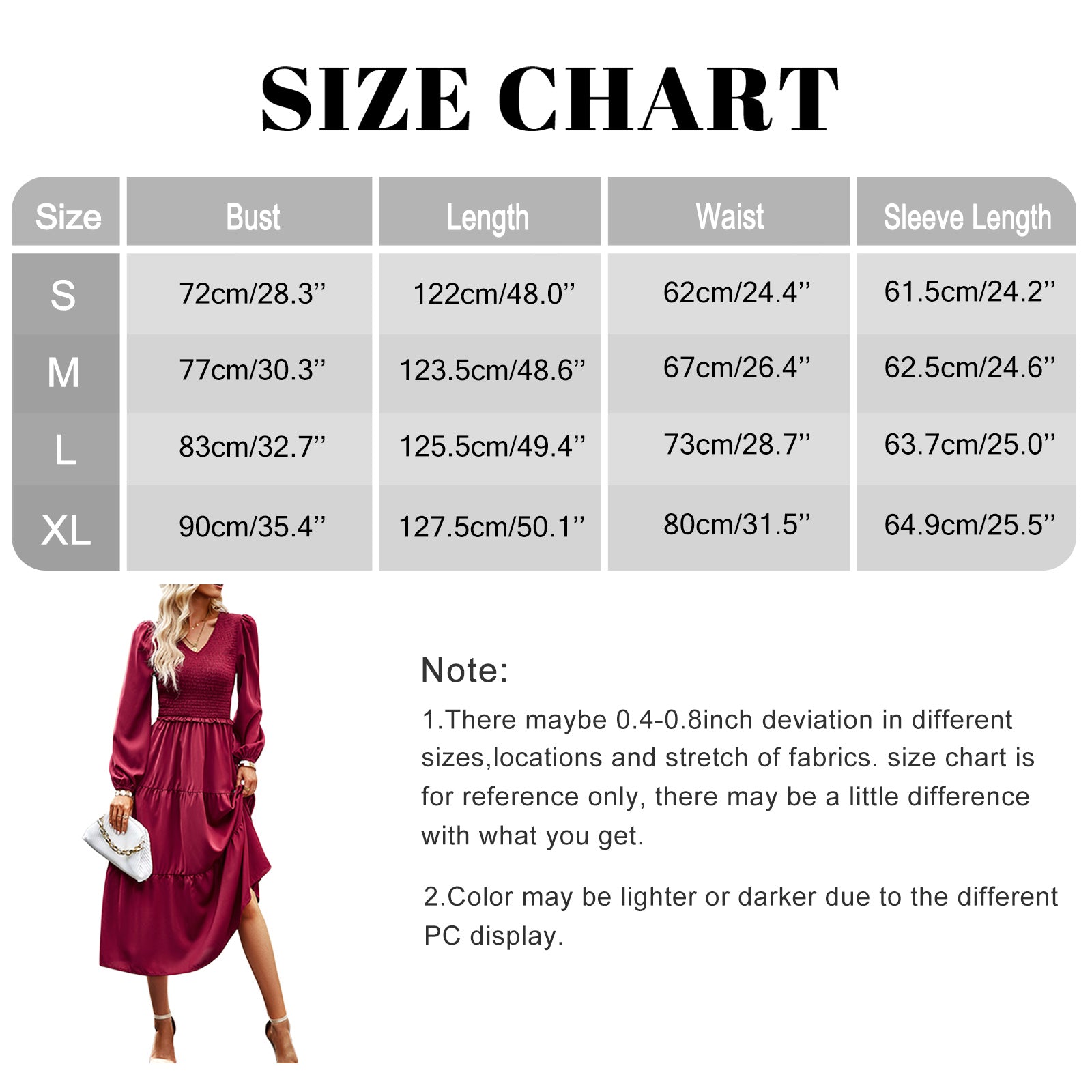 Vestido midi casual para mujer Boho Flutter manga larga cuello redondo ahumado cintura elástica escalonada una línea vestido largo 