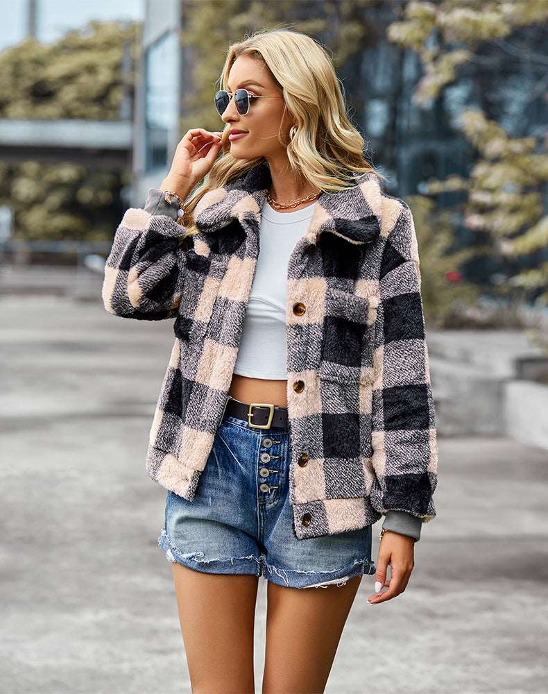 Womens Casual Plaid Shackets Brushed Flannel Button Down Pocketed Shirt Jacket Coats