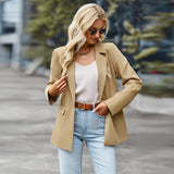 Chaqueta de solapa con botones de manga exterior de traje casual para mujer 
