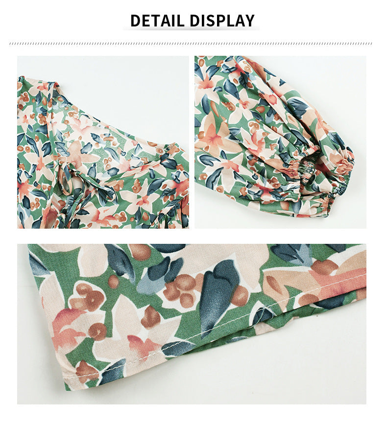 Tops bohemios de moda de otoño para mujer, camisas informales con volantes y cuello simulado, blusa de manga larga con estampado Floral 