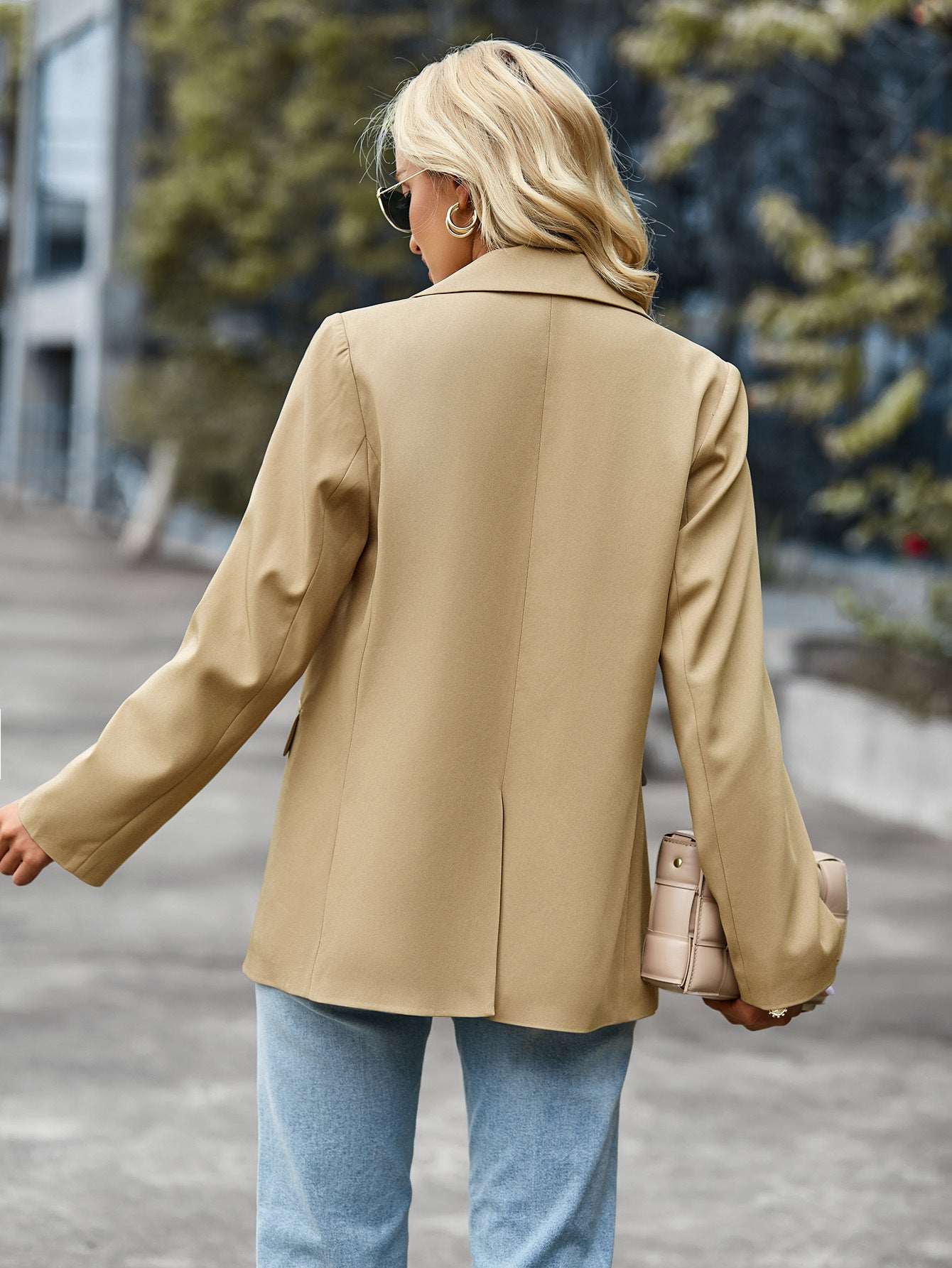 Women's casual suit outer sleeve buttons lapel jacket