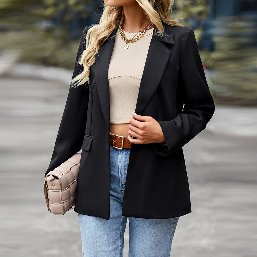 Chaqueta de solapa con botones de manga exterior de traje casual para mujer 