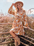 Women's Floral Print Chiffon A-Line Dress Long Sleeves