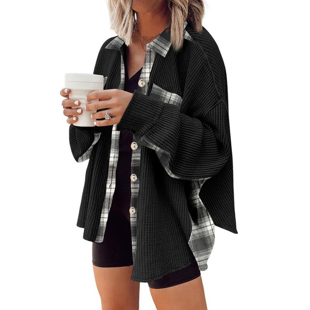 Women Waffle Knit Hoodies Fall Jacket Oversized with Pocket