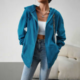 Women's Cute Hoodies Teen Girl Fall Jacket Oversized Sweatshirts Casual Drawstring Zip Up Y2K Hoodie with Pocket