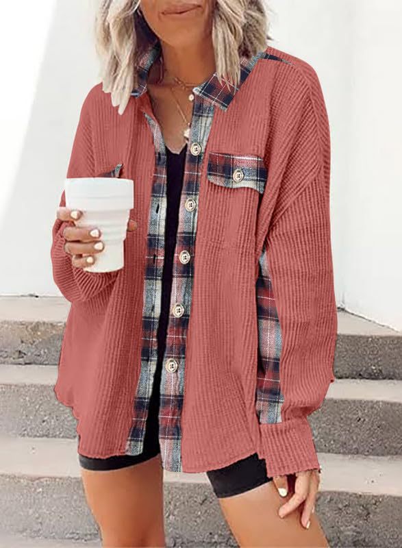 Women Waffle Knit Hoodies Fall Jacket Oversized with Pocket