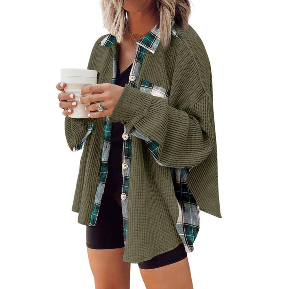 Women Waffle Knit Hoodies Fall Jacket Oversized with Pocket
