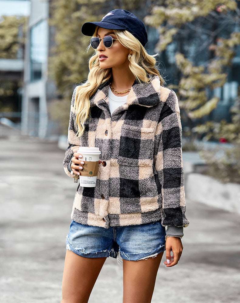 Womens Casual Plaid Shackets Brushed Flannel Button Down Pocketed Shirt Jacket Coats