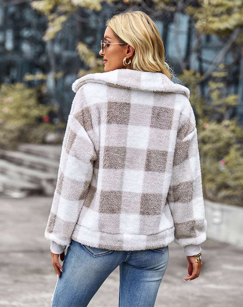 Womens Casual Plaid Shackets Brushed Flannel Button Down Pocketed Shirt Jacket Coats
