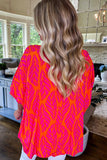Women Leaf Print Smocked Puff Sleeve Blouse