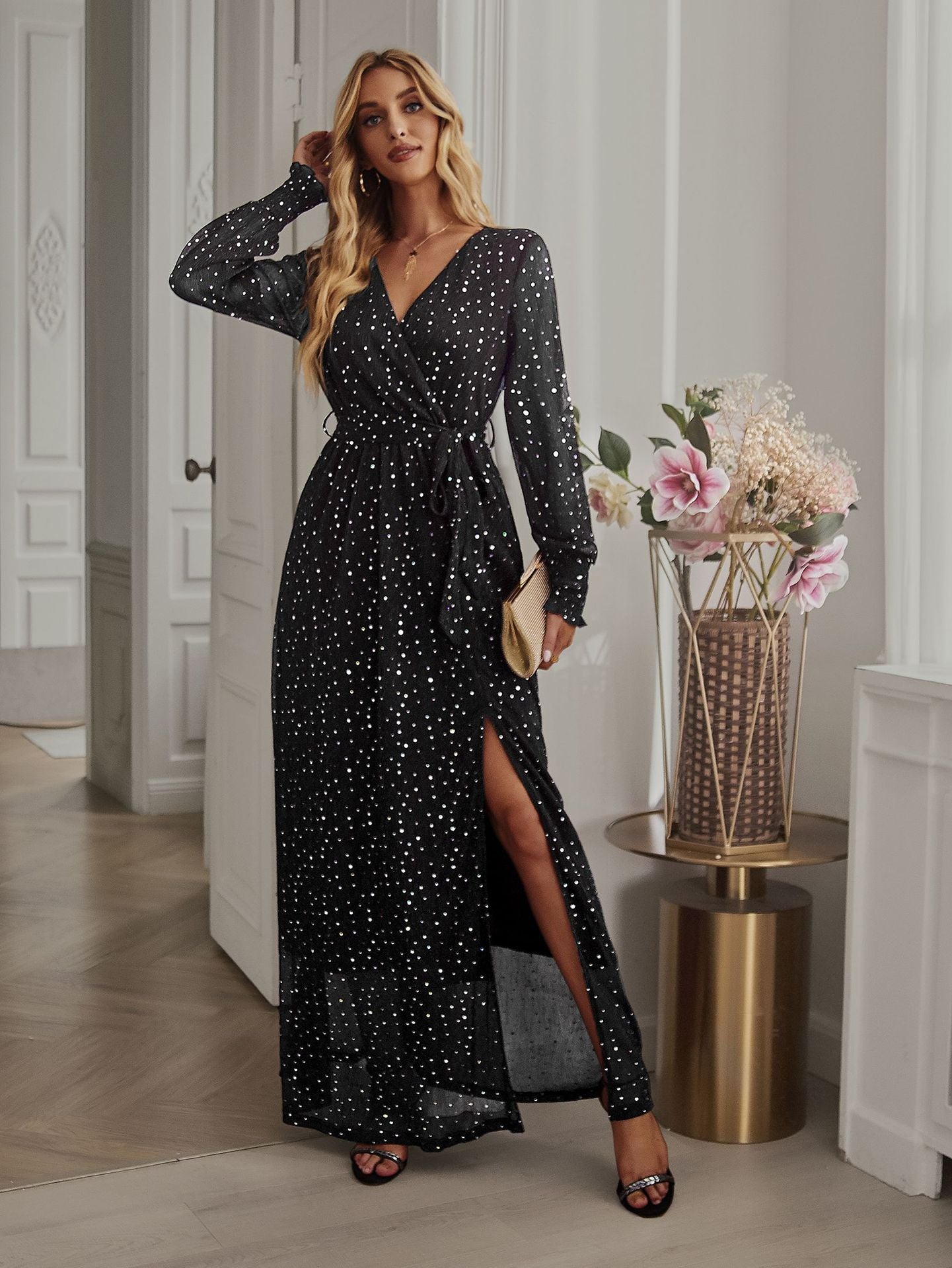 Women's Floral Print Chiffon Dress Long Sleeves