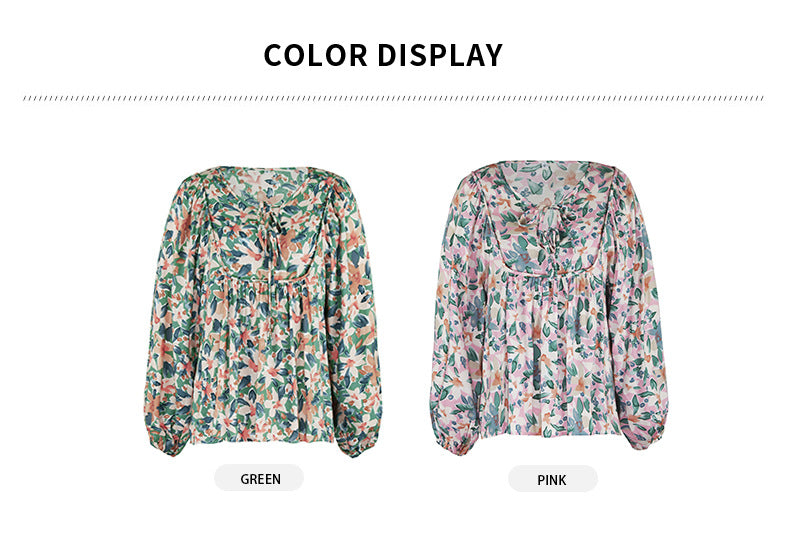 Tops bohemios de moda de otoño para mujer, camisas informales con volantes y cuello simulado, blusa de manga larga con estampado Floral 