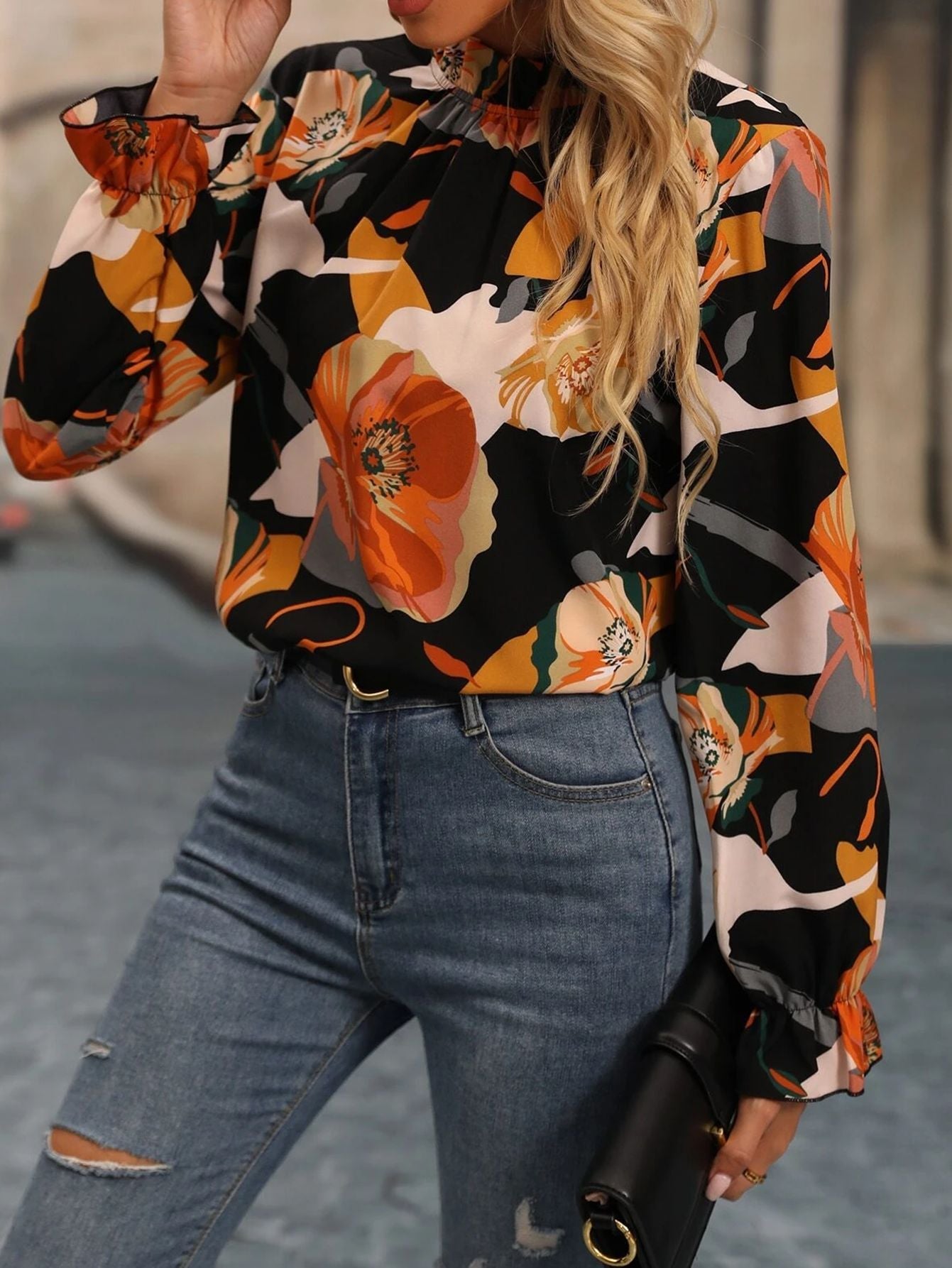Women's Round Neck Printed Long Sleeve  Blouse Shirt Top