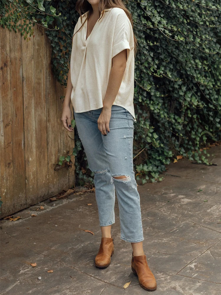 Women's Summer Top Solid Short Sleeve Twist Front Tee