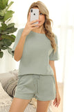 Women Short Sleeve Two Piece Casual Waffle Lounge Set