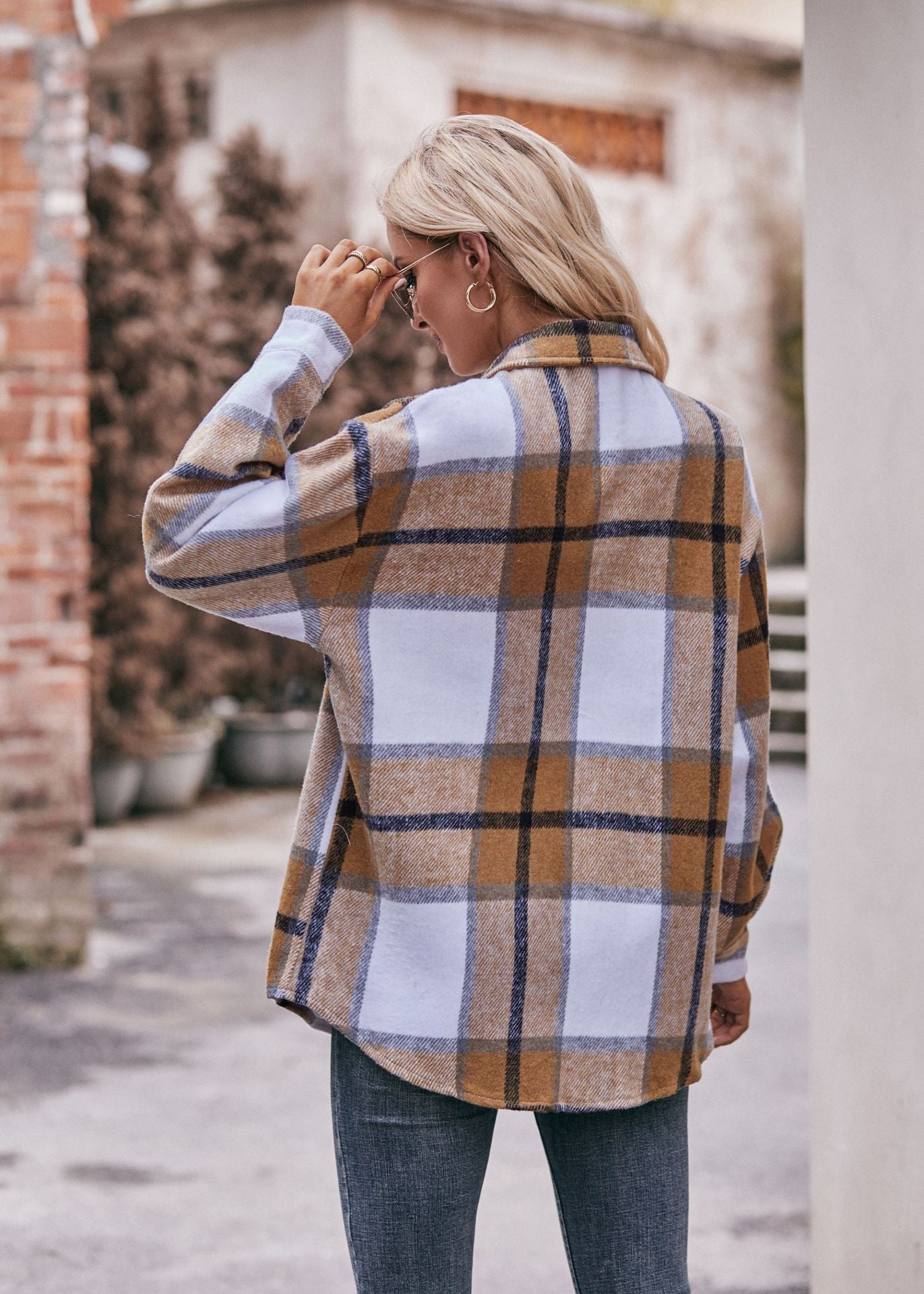 Women's Fall and Winter New Cross-border Women's Plaid Jacket Casual Loose Pocket Shirt