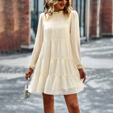 Womens Dress Long Lantern Sleeve Square Neck Tie Backless Sexy Dress Ruffle Elastic Waist A-Line Mini Dress