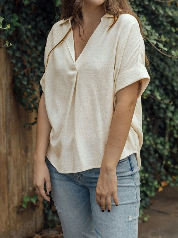 Women's Summer Top Solid Short Sleeve Twist Front Tee