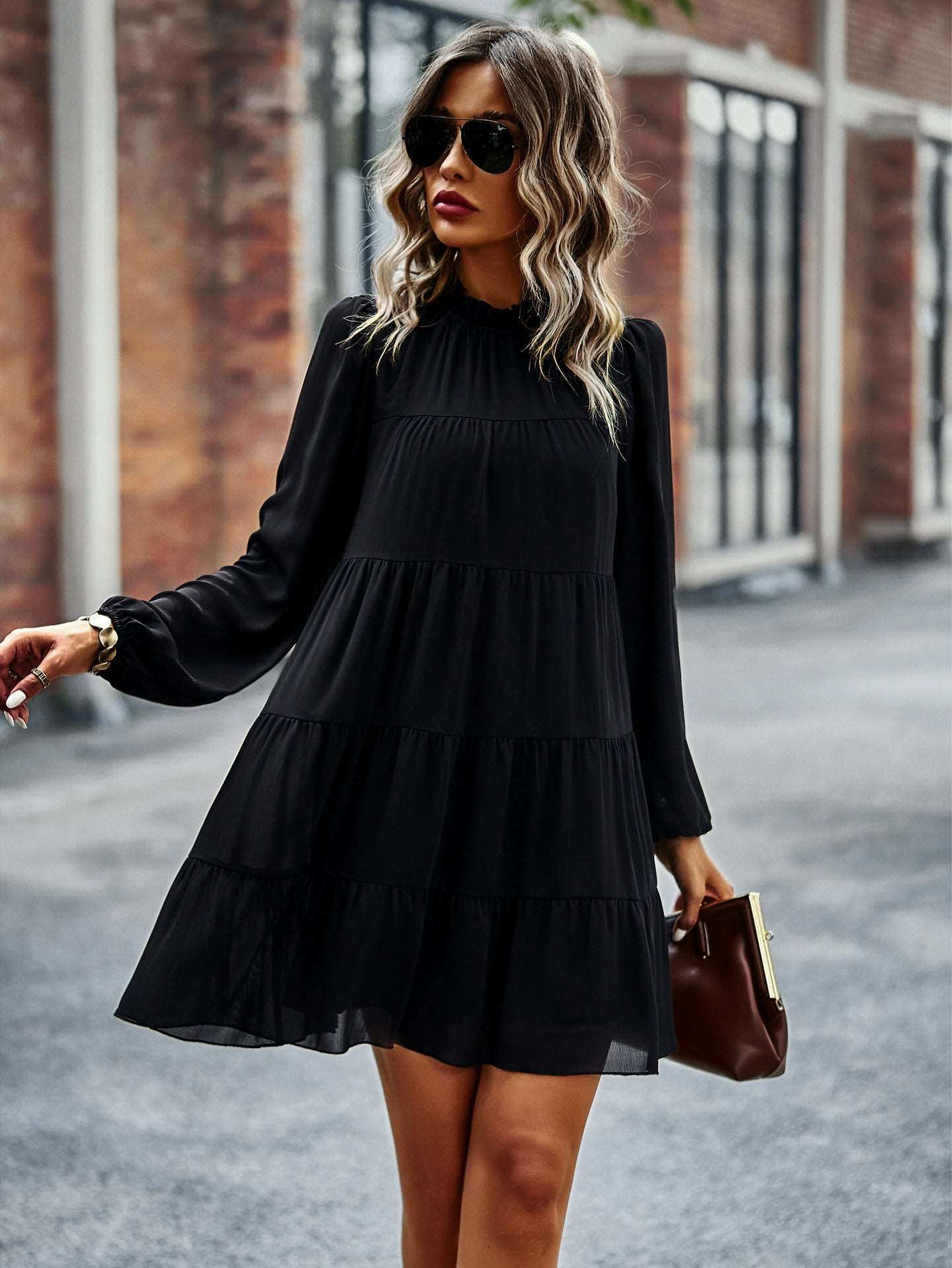 Womens Dress Long Lantern Sleeve Square Neck Tie Backless Sexy Dress Ruffle Elastic Waist A-Line Mini Dress