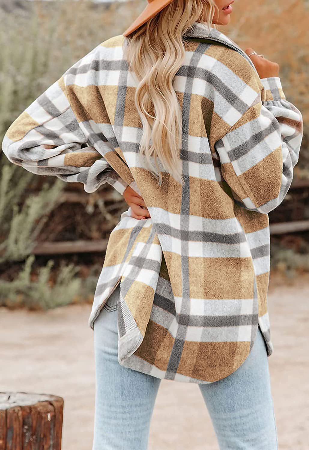 Women's Cross-border Plaid Button Flannel Tweed Shirt Jacket