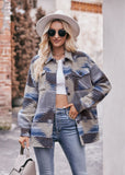 Women's AZTEC Geometric Jacket Shirt Lapel Woolen Jacket