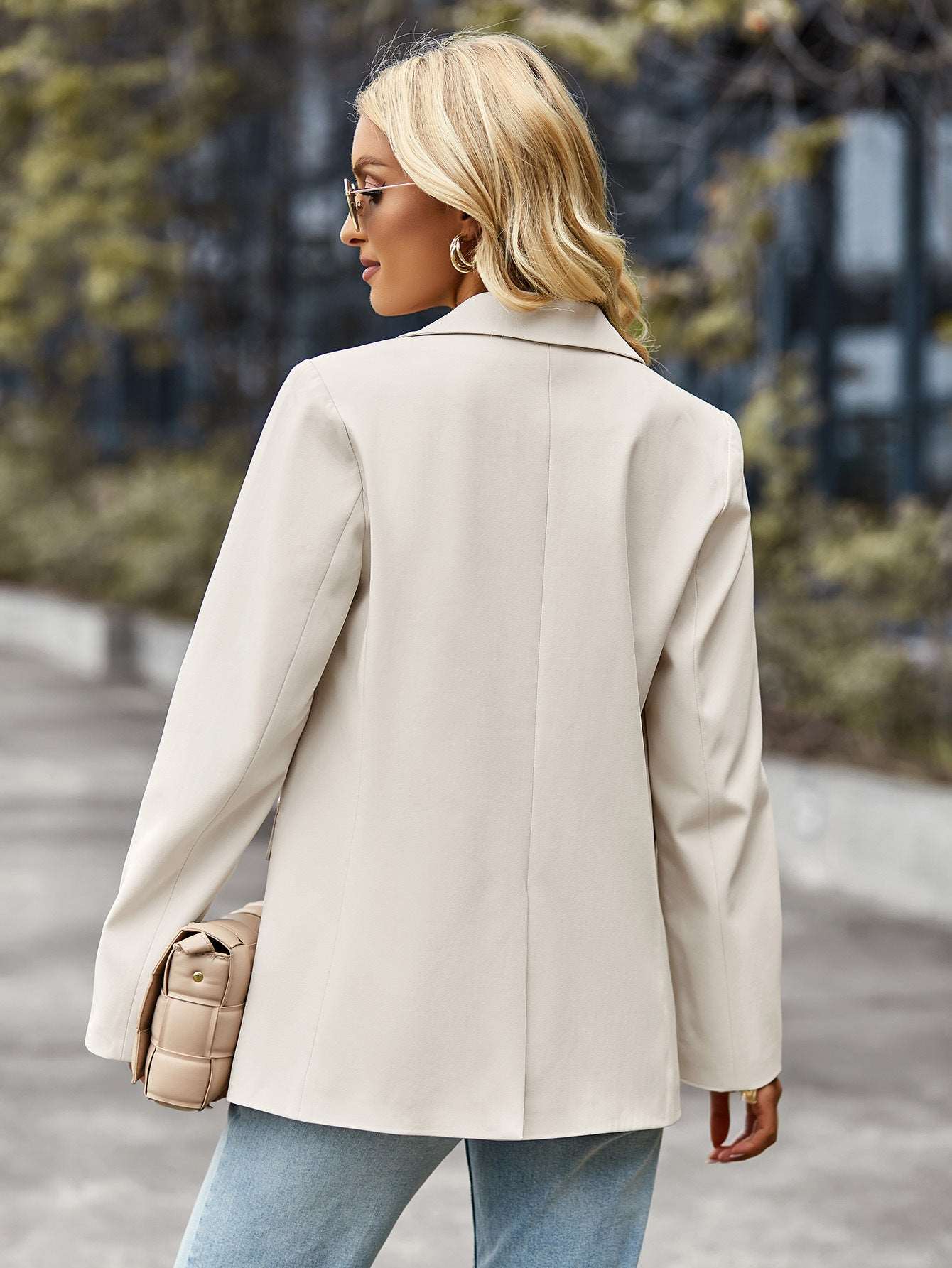 Women's casual suit outer sleeve buttons lapel jacket