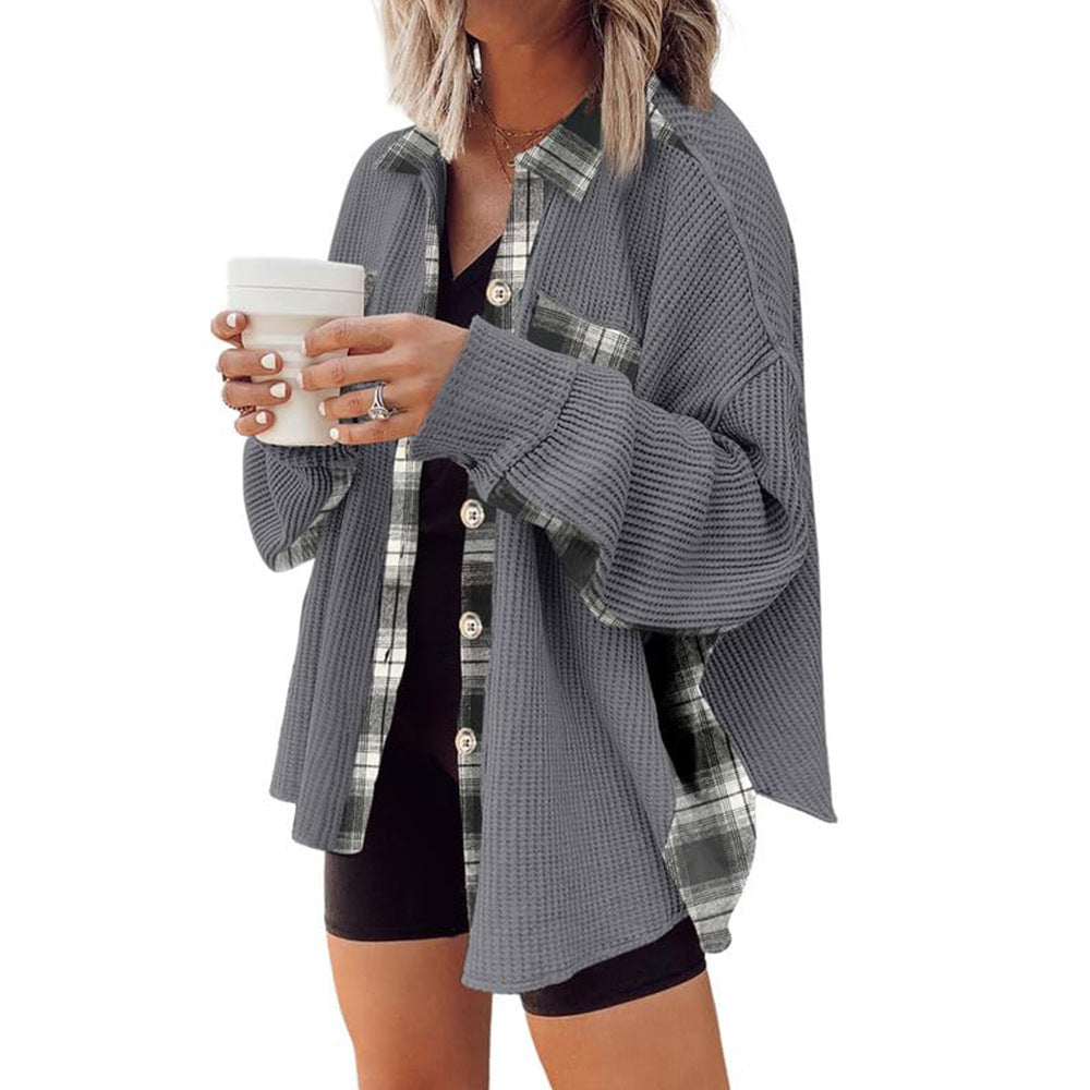 Women Waffle Knit Hoodies Fall Jacket Oversized with Pocket