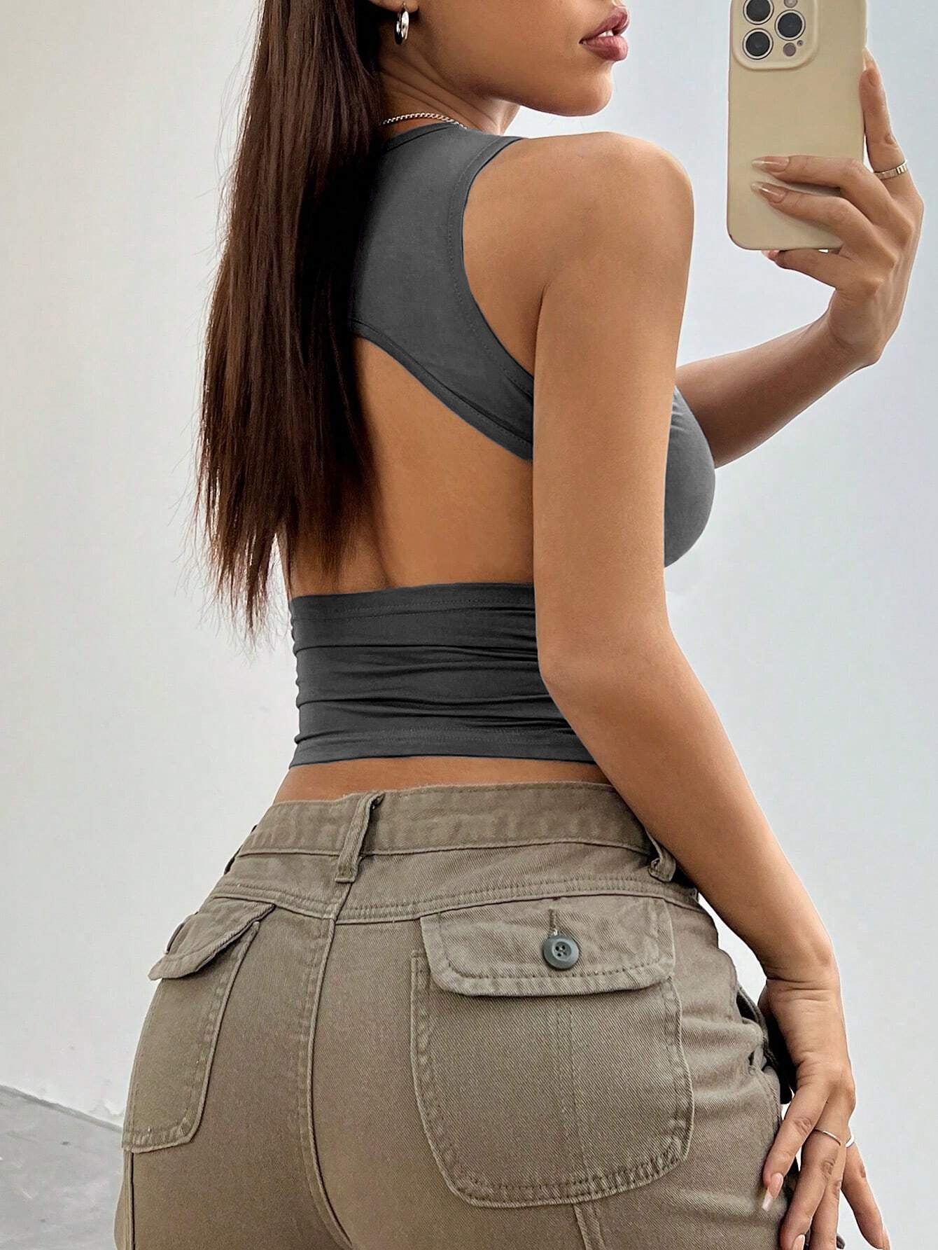 Women Ruched Crop Tank Tops Crewneck Sleeveless