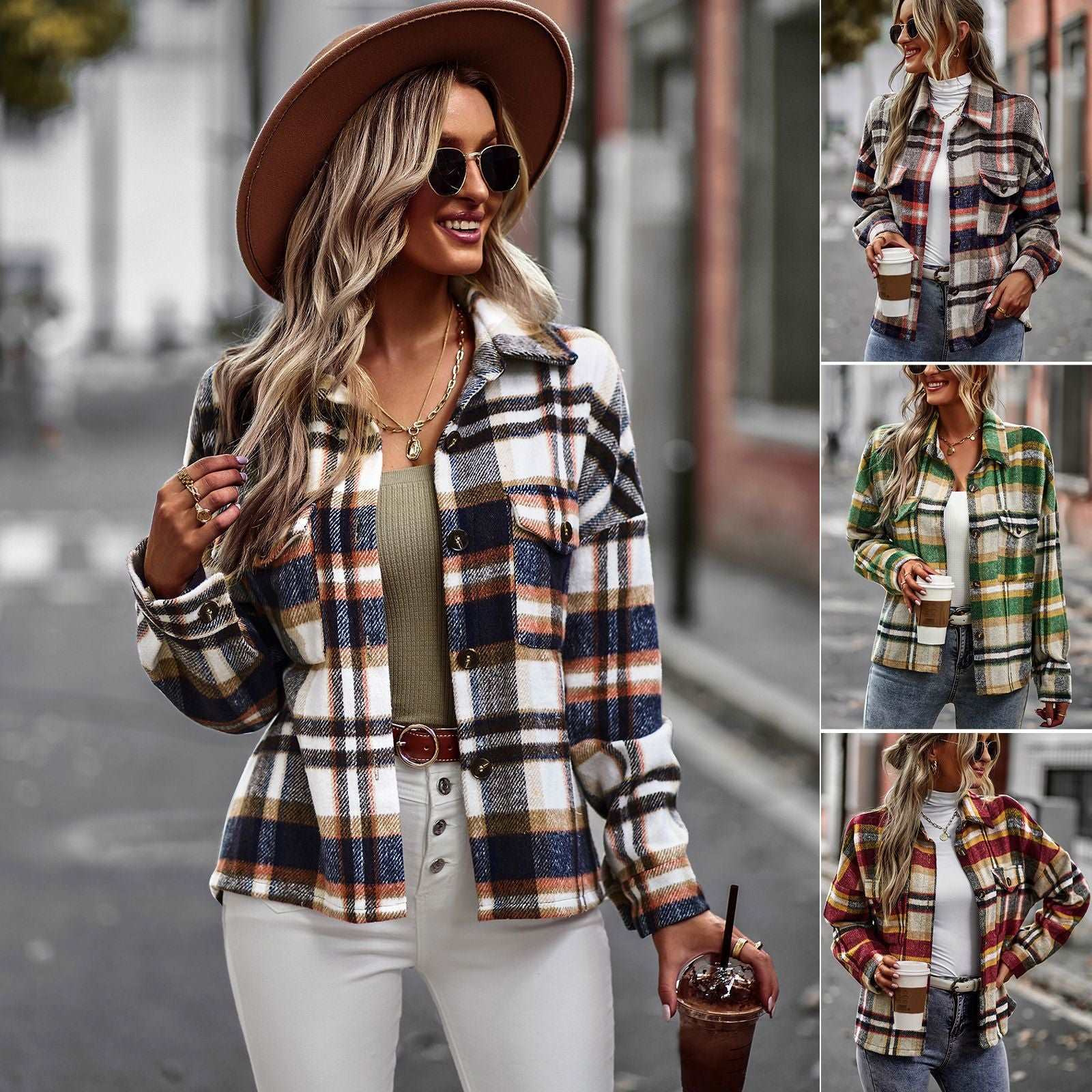 Womens Flannel Shacket Jacket Casual Plaid Wool Blend Button Down Long Sleeve Shirt Fall Clothes Outfits