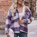 Women Plaid Short Jacket  with Pocket