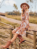 Women's Floral Print Chiffon A-Line Dress Long Sleeves