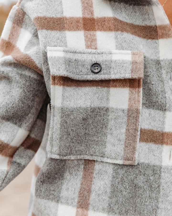Women Oversize Loose Plaid Jacket with Pocket