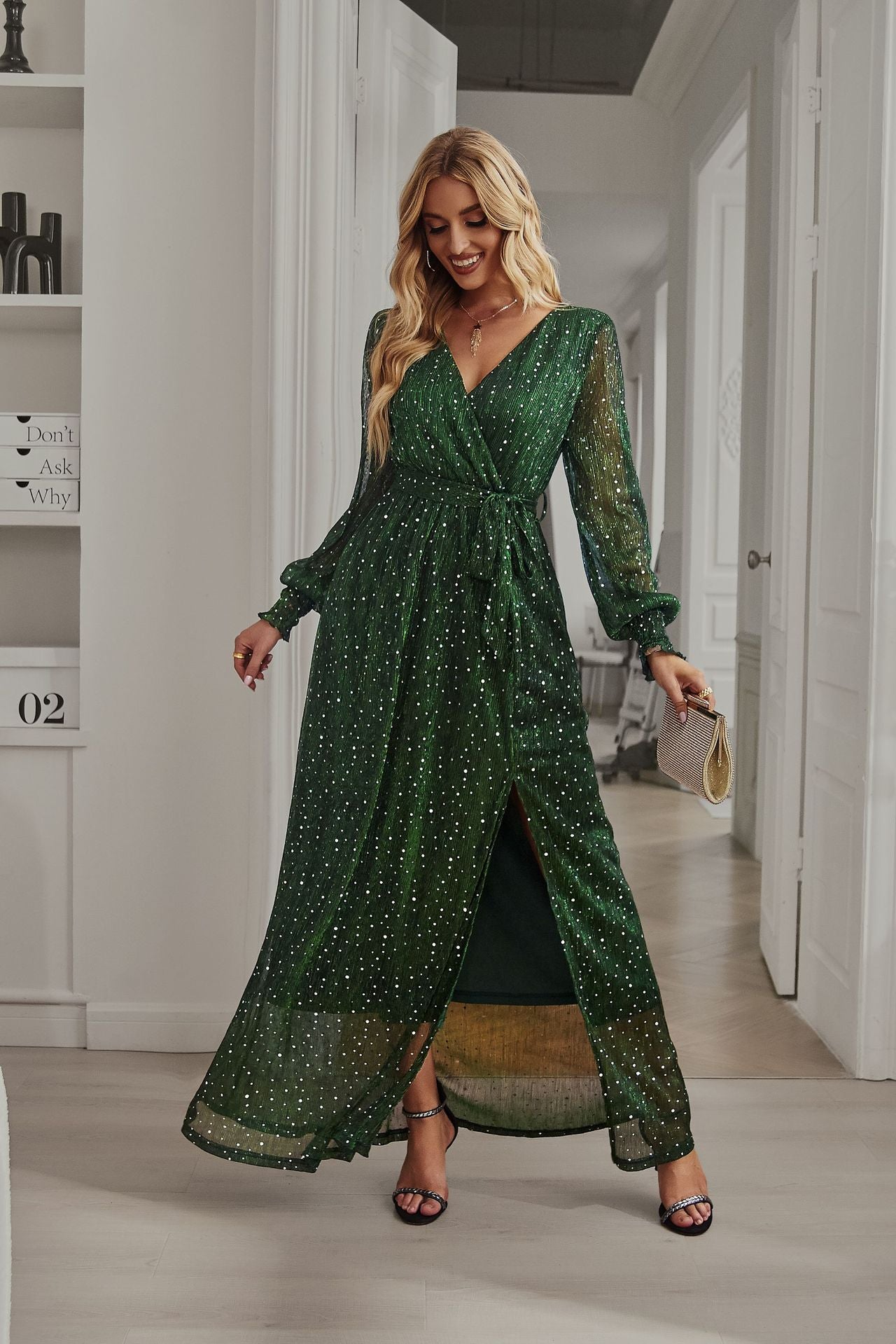 Women's Floral Print Chiffon Dress Long Sleeves