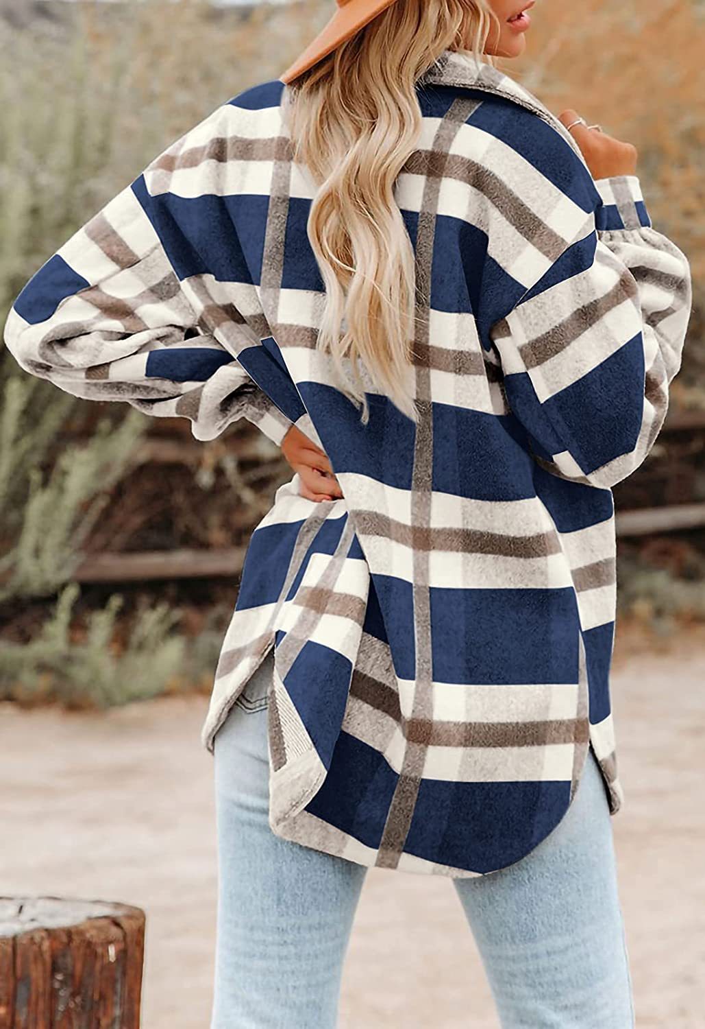 Women's Cross-border Plaid Button Flannel Tweed Shirt Jacket