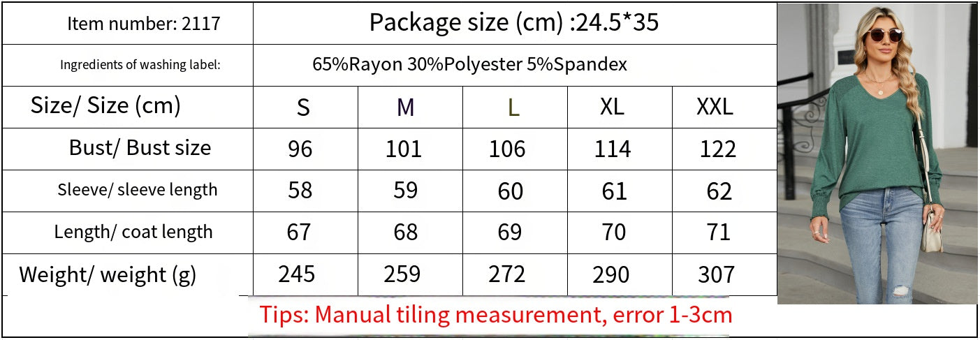 Women Long Sleeve Shirts V-Neck Pullover Top