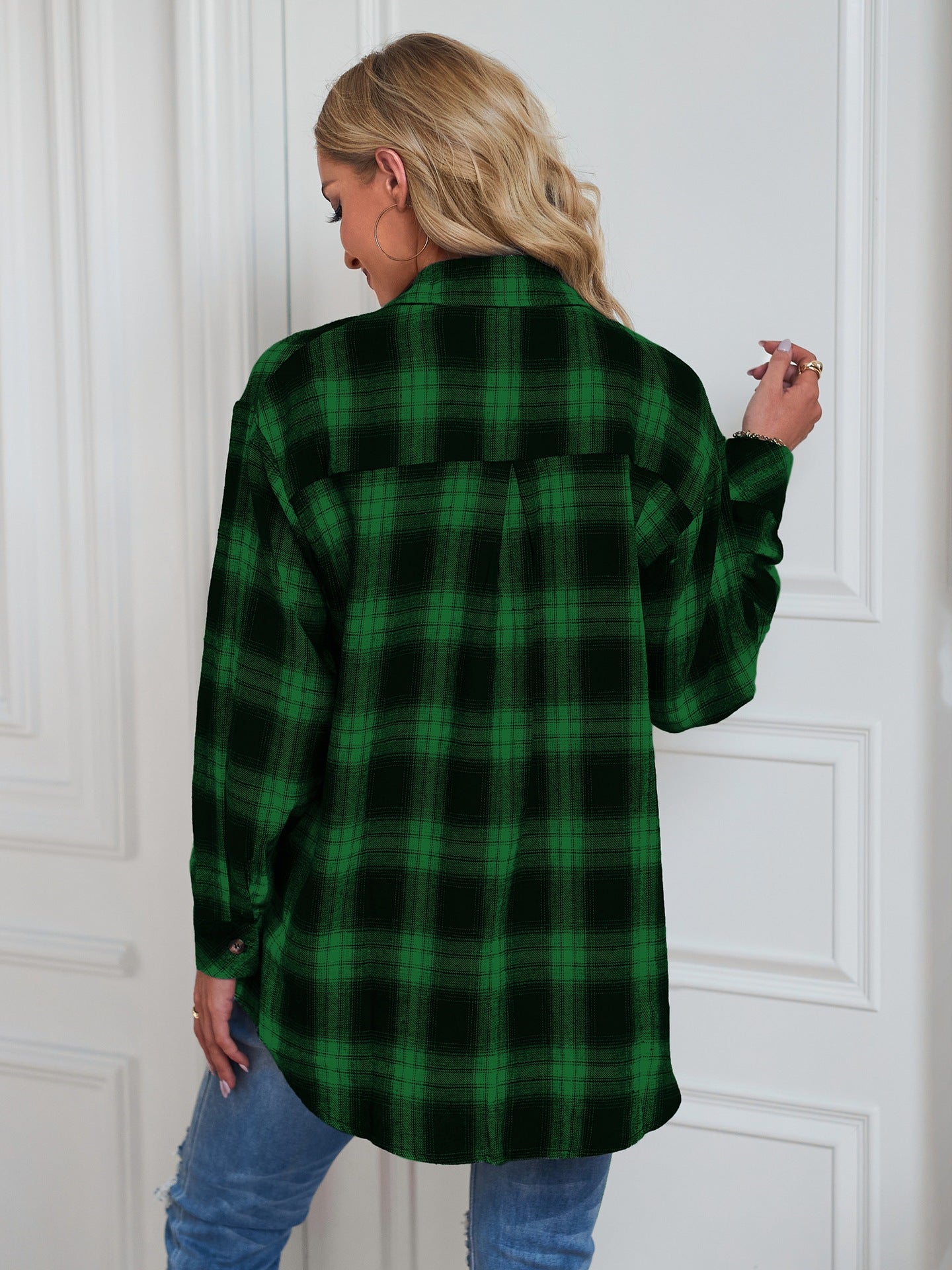Women's New Cross border European and American Foreign Trade Casual Boyfriend Style Loose Plaid Shirt