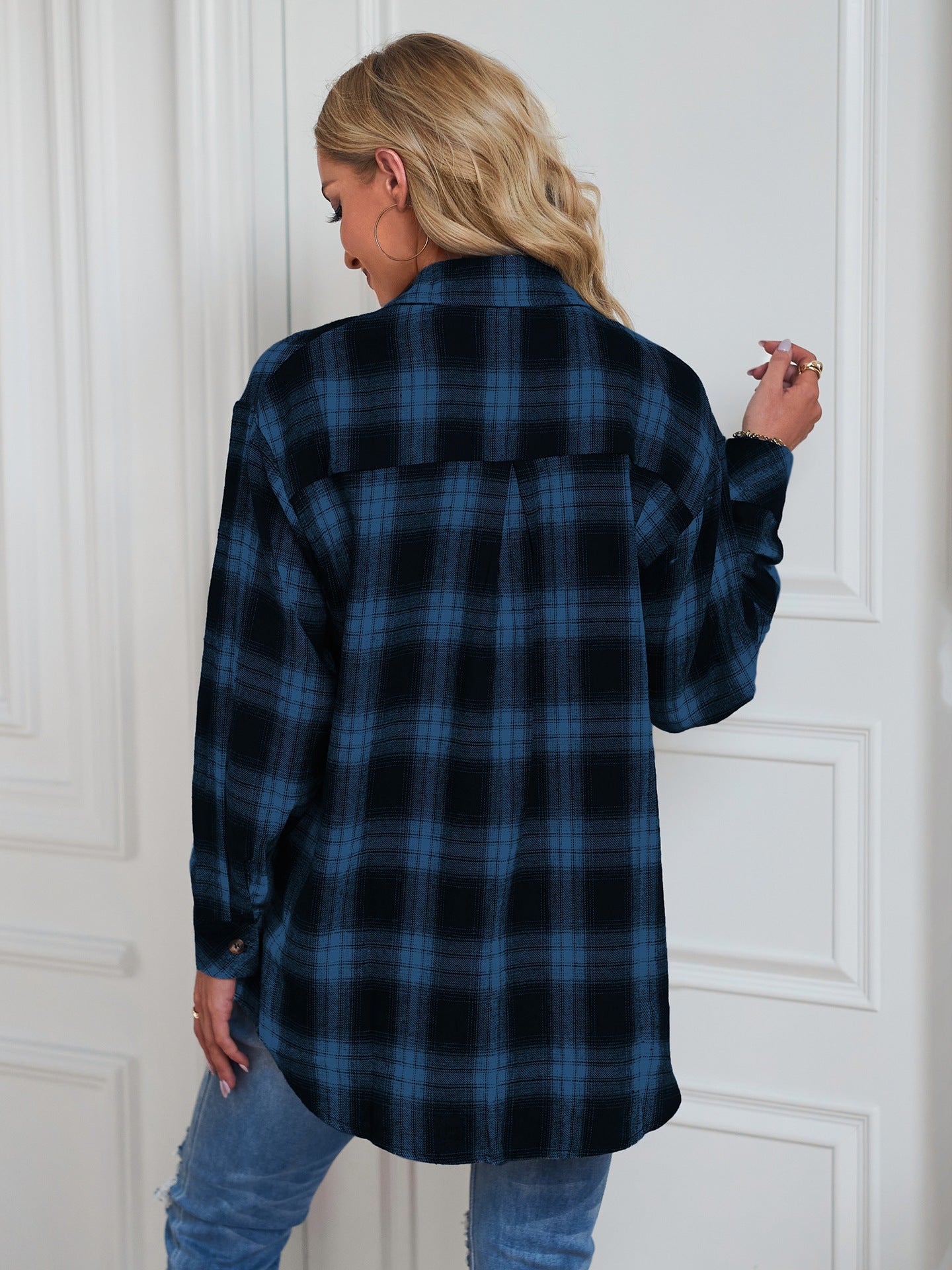 Women's New Cross border European and American Foreign Trade Casual Boyfriend Style Loose Plaid Shirt