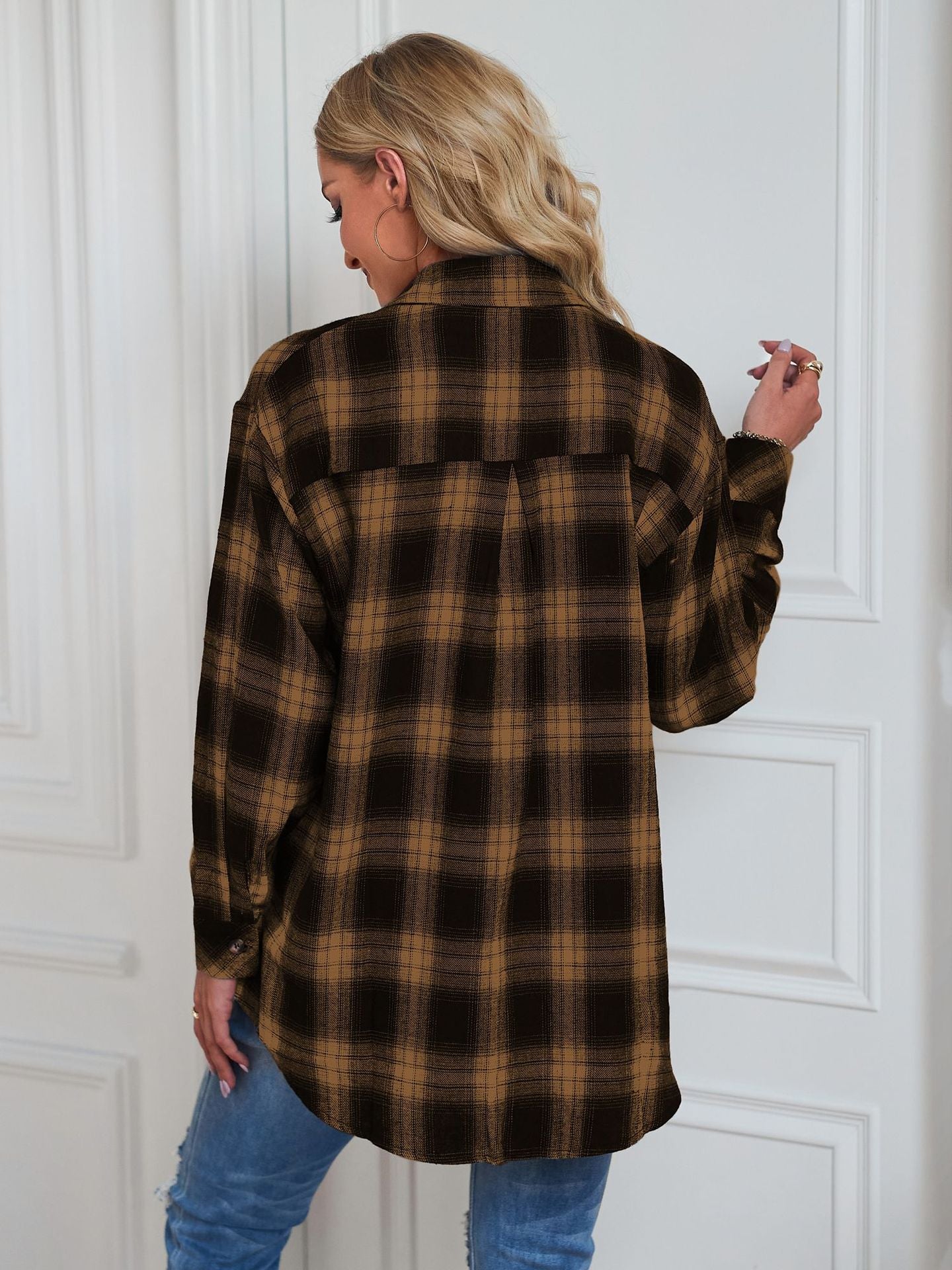 Women's New Cross border European and American Foreign Trade Casual Boyfriend Style Loose Plaid Shirt